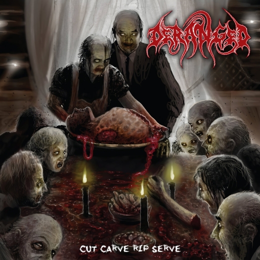 DERANGED - Cut Carve Rip Serve LP (White with Black Swirl & Red Splatter)